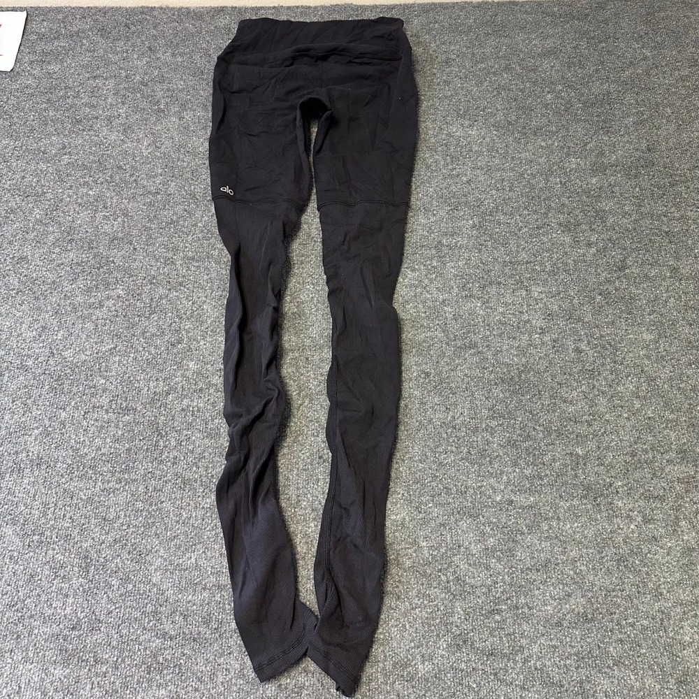 Alo Leggings Womens Size M Black High Waist Ribbed Goddess Yoga Pants Excellent